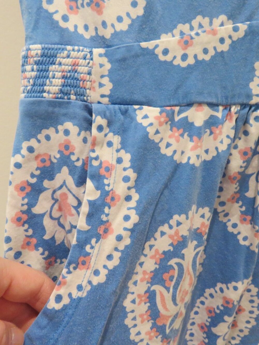 BODEN Weekend Jersey Dress Bright Cyan Woodblock Floral Size 12 Preppy Stretch - Picture 4 of 10